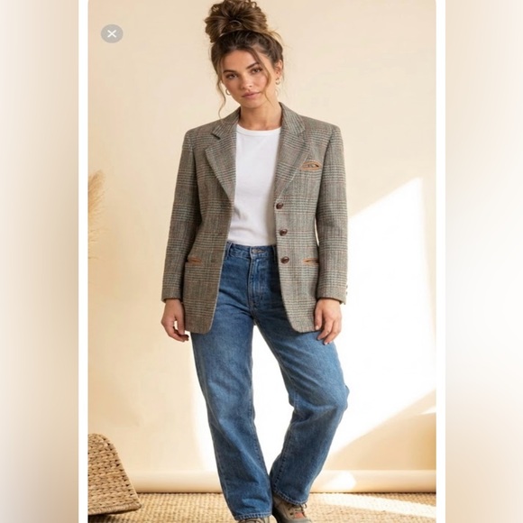 Bogner Jackets & Blazers - Bogner Vintage Wool and Cashmere Green Tweed Long Blazer Jacket Size 6